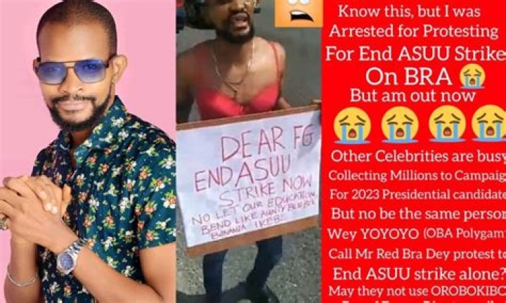 
ASUU Strike: Uche Maduagwu Reveals He Was Arrested For Protesting On Bra In Lekki 